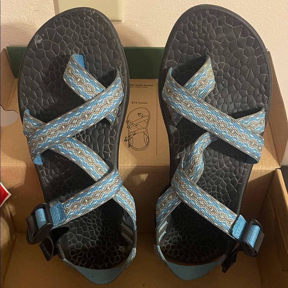 Blue and Black Strappy Sandals